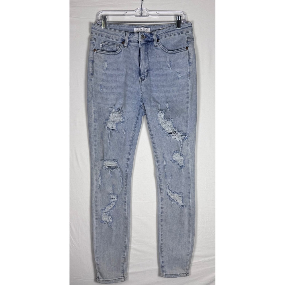 Judy Blue Skinny Jeans Womens 11/30 Light Wash Distressed Stretch Denim